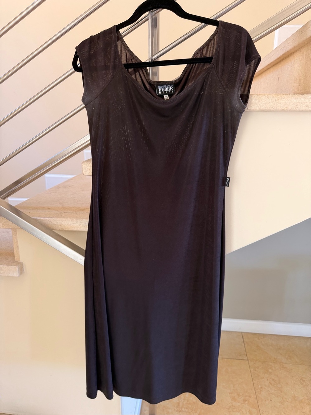 Vintage Gianfranco Ferre Jeans Black Midi Dress with Cap Sleeves